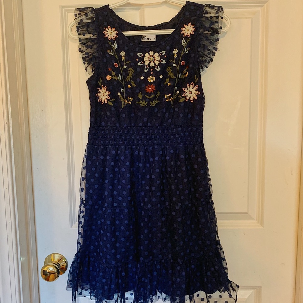 Girls blue embroidered dress